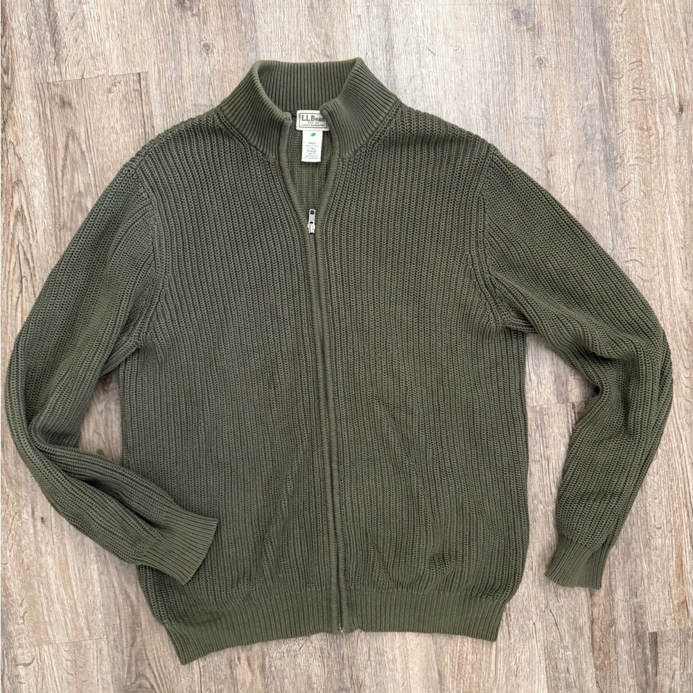 L.L. Bean • Cotton Ribbed Knit Zip Up Cardigan Sweater